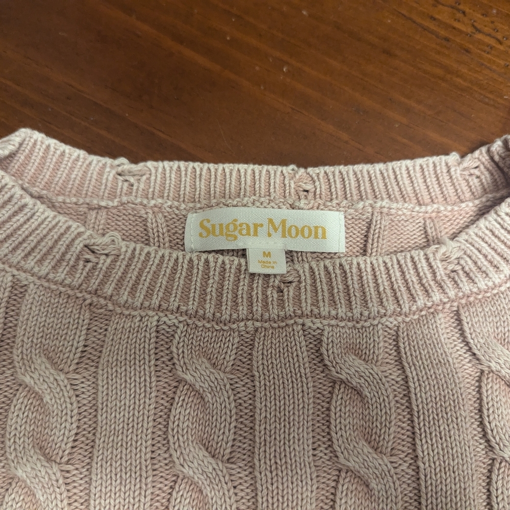 New Sugar Moon Cropped Pink Deconstructed Cable Knit Sweater Medium